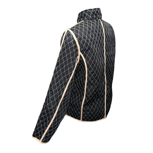 Reversible Quilted Jacket Womens M Lightweight Beige & Black Diamond Pattern Ful - Picture 2 of 14